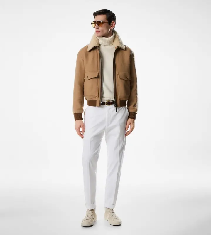 DOUBLE SPLITTABLE SHEARLING COLLAR BLOUSON CAMEL online